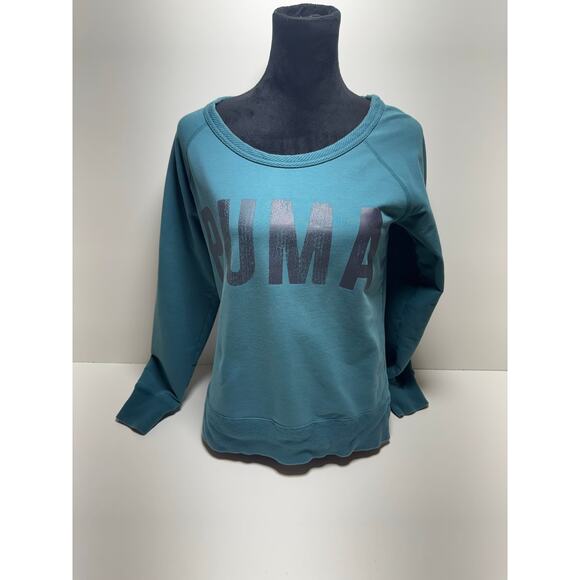 Puma Teal Sry Cell Pullover Sweatshirt Women’s Sz Medium Logo Active Wear - Picture 1 of 9